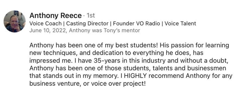 Reece recommendation for Tony Raimondo